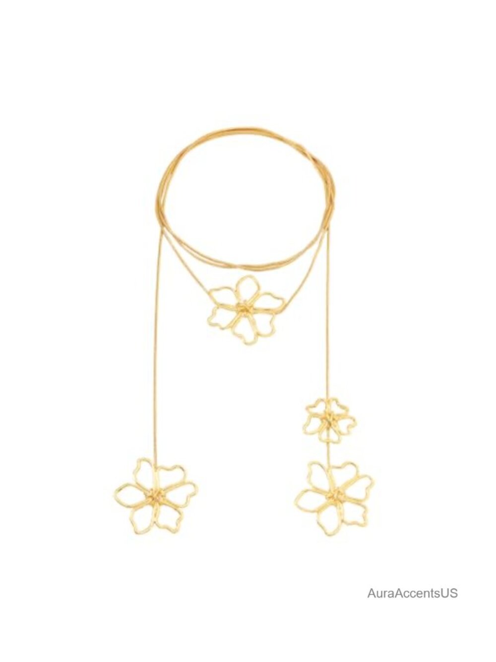 Gold Plated Snake Chain Flower Bolo Necklace Women 47.2in